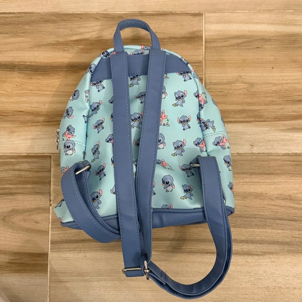 Disney Loungefly‎ Stitch All Over Print Mini Backpack Light Blue Faux Leather